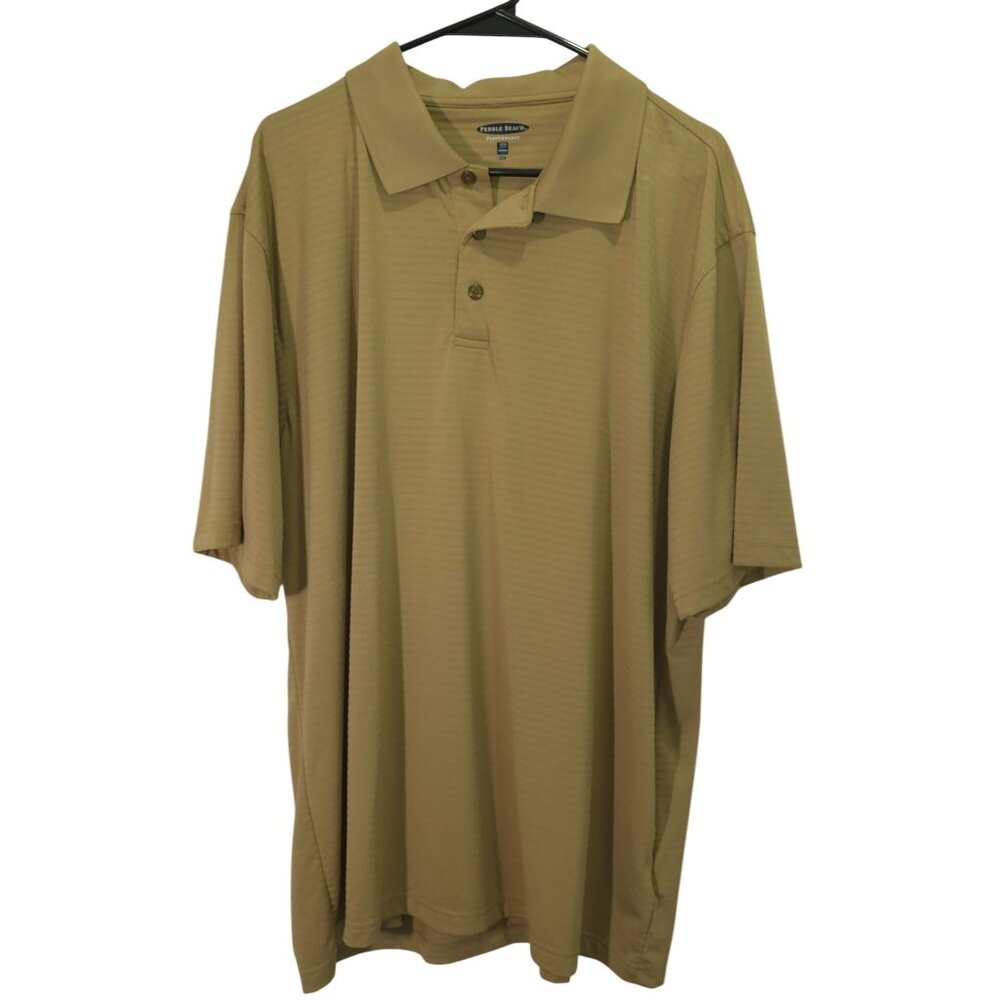 Pebble Beach XXL Men's Tan Striped Moisture‑Wicking Polo — Lightweight Short‑Sle